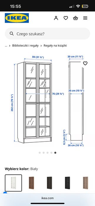 BILLY / OXBERG
Regał Biały ze szklanymi drzwiami Ikea