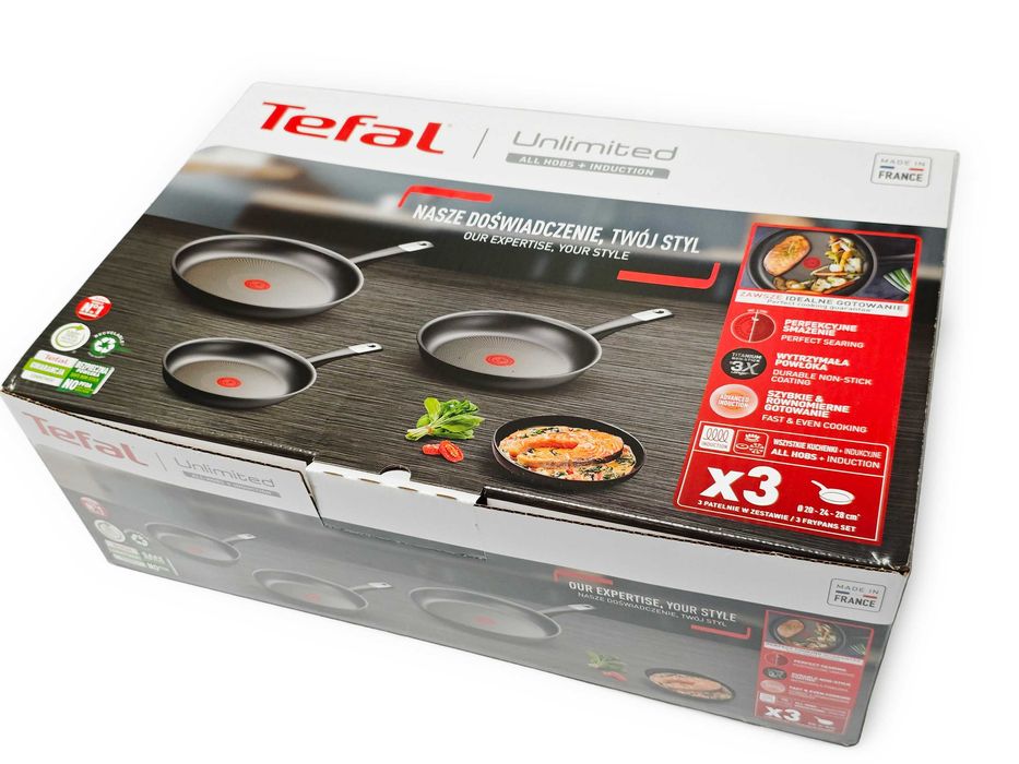 Sprzedam zestaw nowe patelni TEFAL UNLIMITED 20/24/28cm indukcja