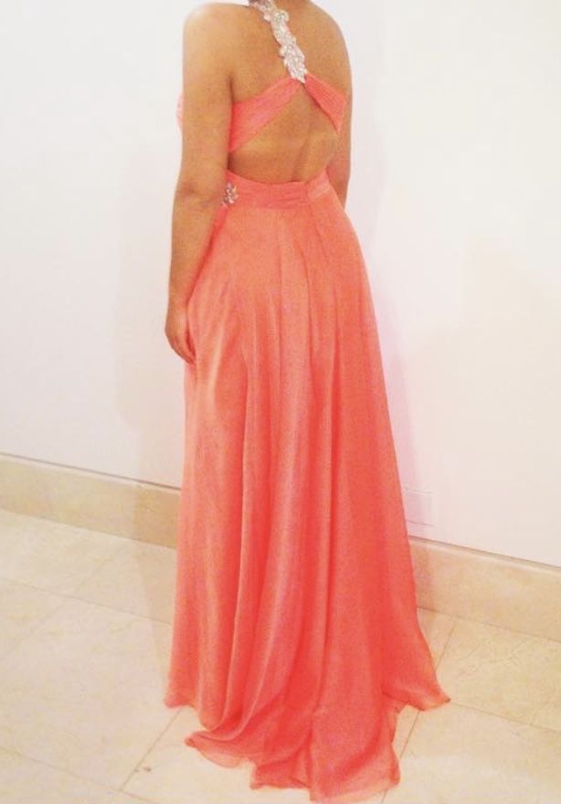 Vestido maxi coral com brilhos Jora Collection