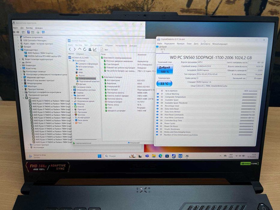 Asus TUF FA507 15.6"IPS FHD 144Gz Ryzen 9-7940HS 16/1Tb  RTX4060 8Gb