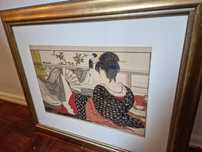 Gravura de tema Japonês adquirida no British Museum. Quadro em madeira