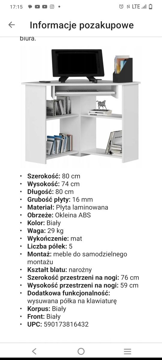 Biurko białe narożne narożnikowe