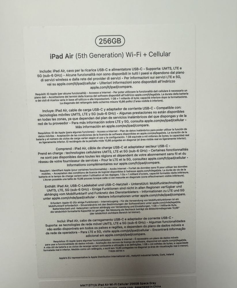 Ipad Air - 256GB - Wifi+Cellular - Como Novo