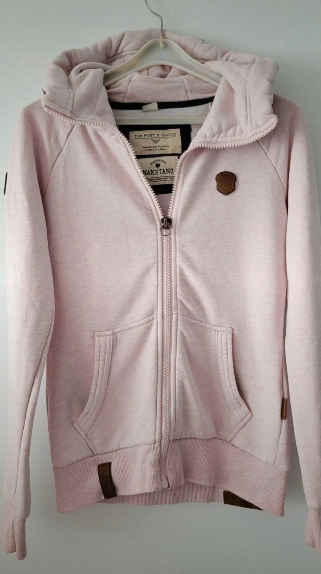 Bluza rozpinana z kapturem naketano pudrowy róż S