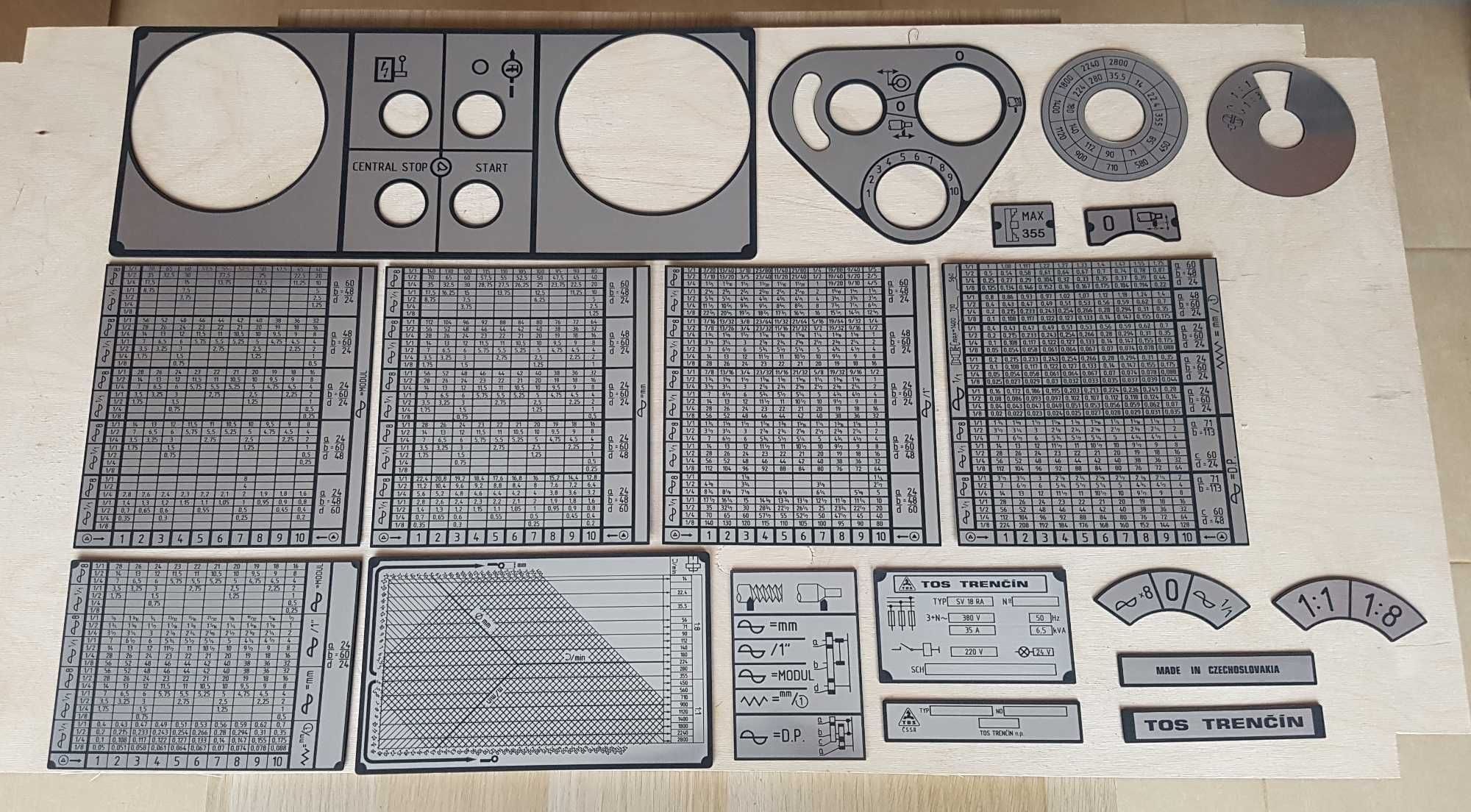 Tokarka TOS SV18 RA Trencin Tabliczka Tabliczki Tabele Gwintów