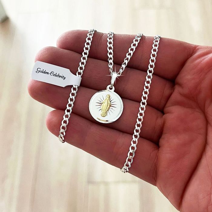 Męski Łańcuszek Z Medalikiem Matka Boska Srebro 925 Biżuteria Srebrna