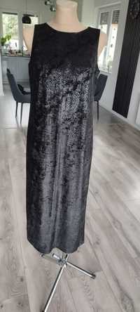 R.38 długa welurowa czarna sukienka