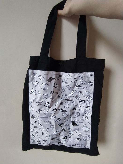 Duża torba zakupowa, shopper bag, czarna z kieszenią w środku