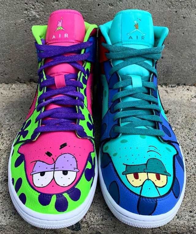 Spongebob patrick Nike air jordan 1 mid custom ręcznie malowane 44