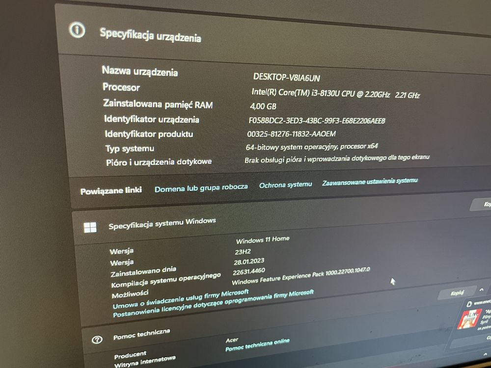 Komputer All in One Acer Aspire C22-865 Microsoft Windows 11