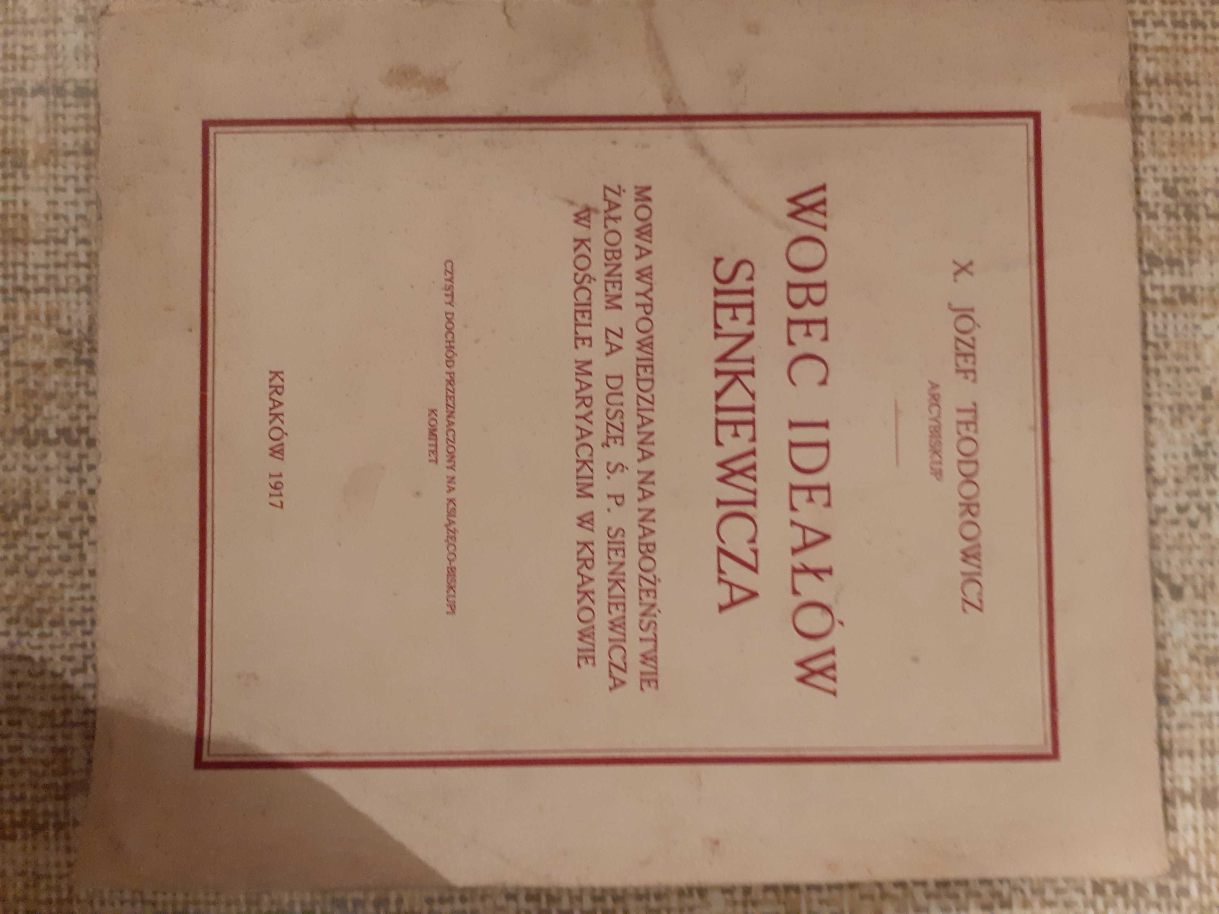 Książka pt Wobec ideałów Sienkiewicza z 1917 roku