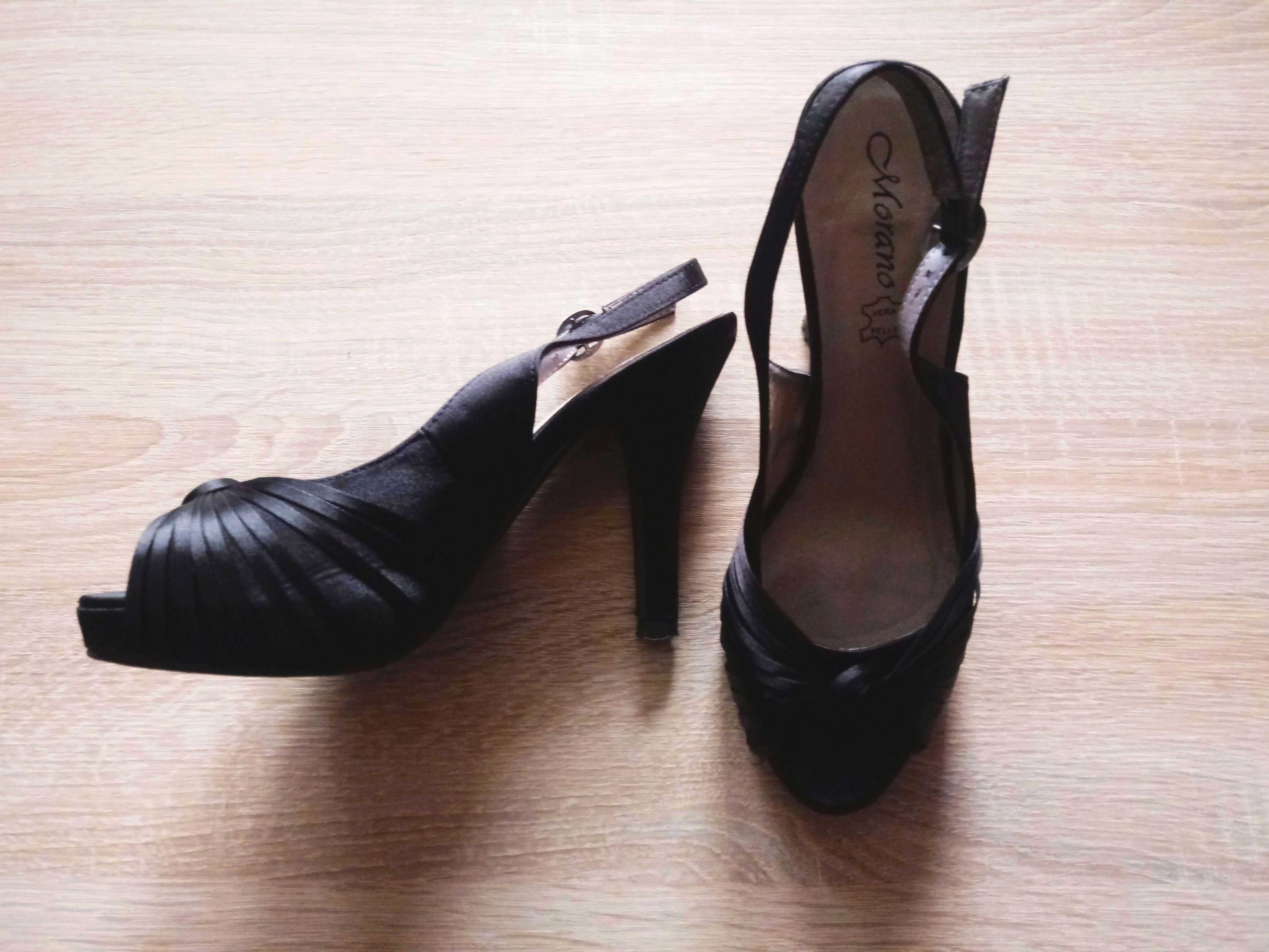 Czarne satynowe buty z paskami open toe Morano 37 / 38