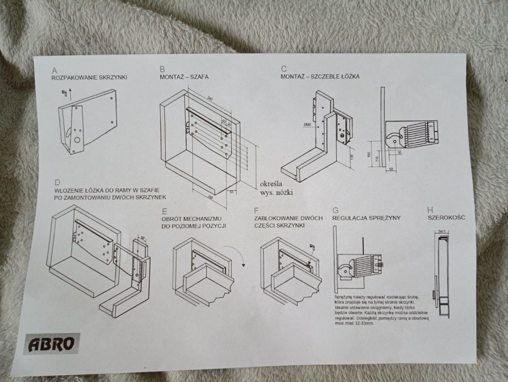 Podnośnik do łóżka pionowego/poziomego abro MLA 108