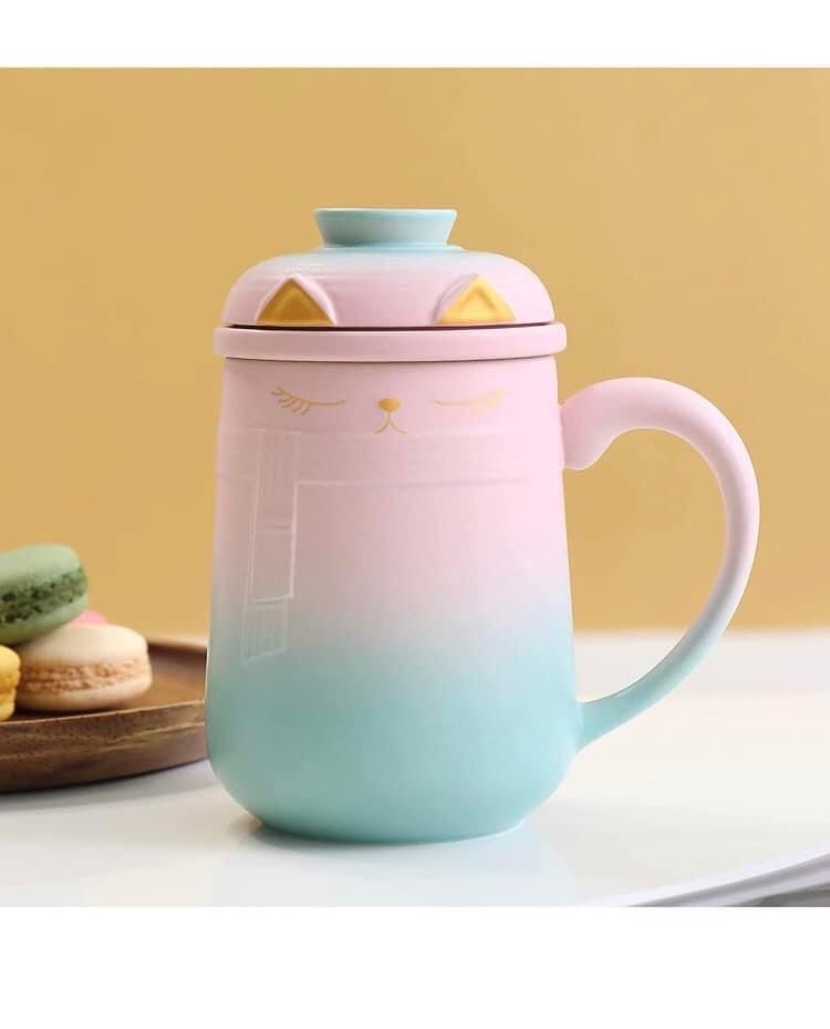Kubek ceramiczny TEANAGOO z zaparzaczem do herbaty z pokrywką, 460 ML,