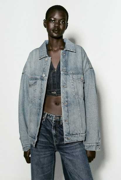 Теплая джинсовая куртка оверсайз Zara, XS-S, оригинал