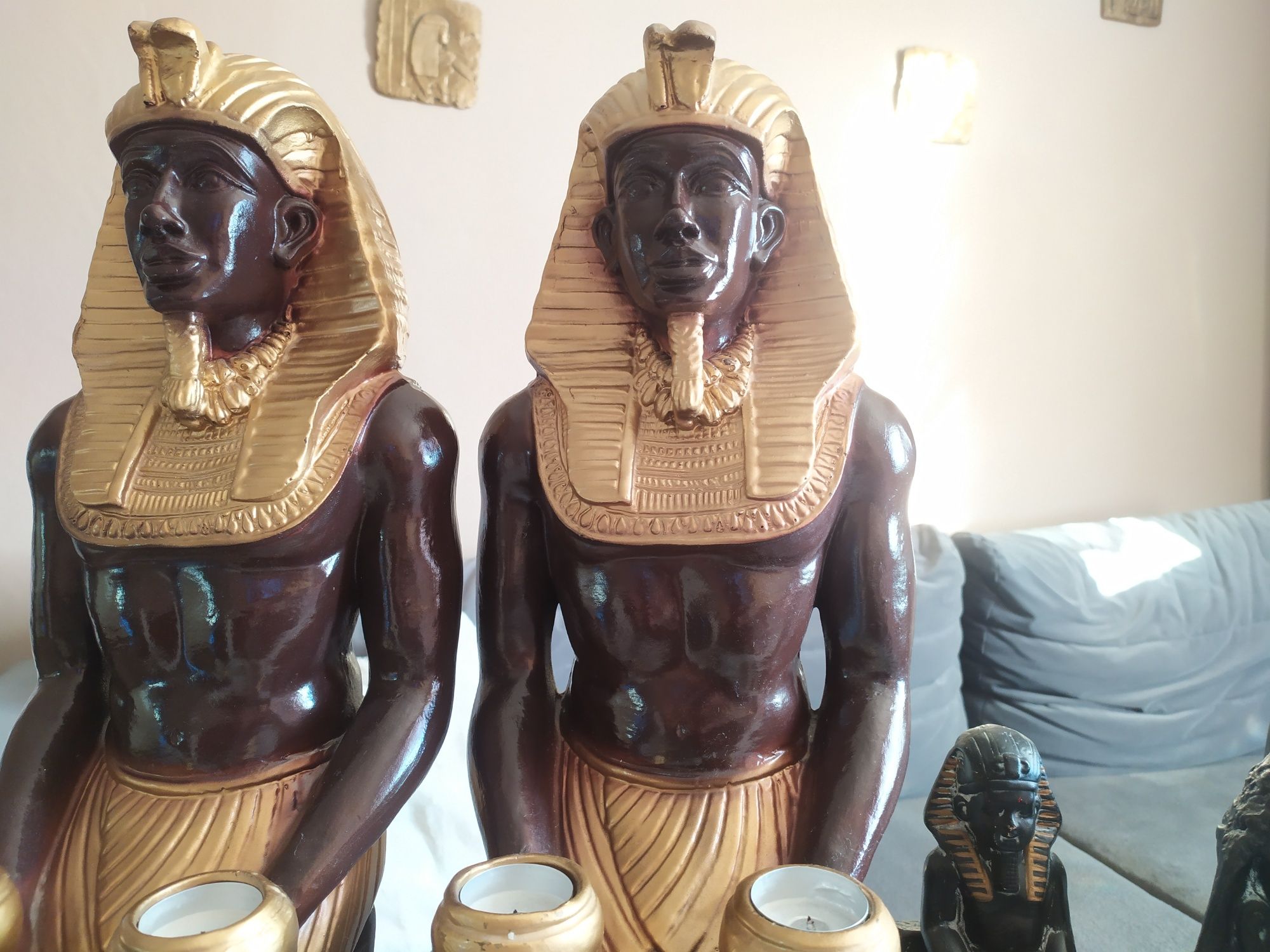 Duży zestaw Egipt, świeczniki egipskie, figurki