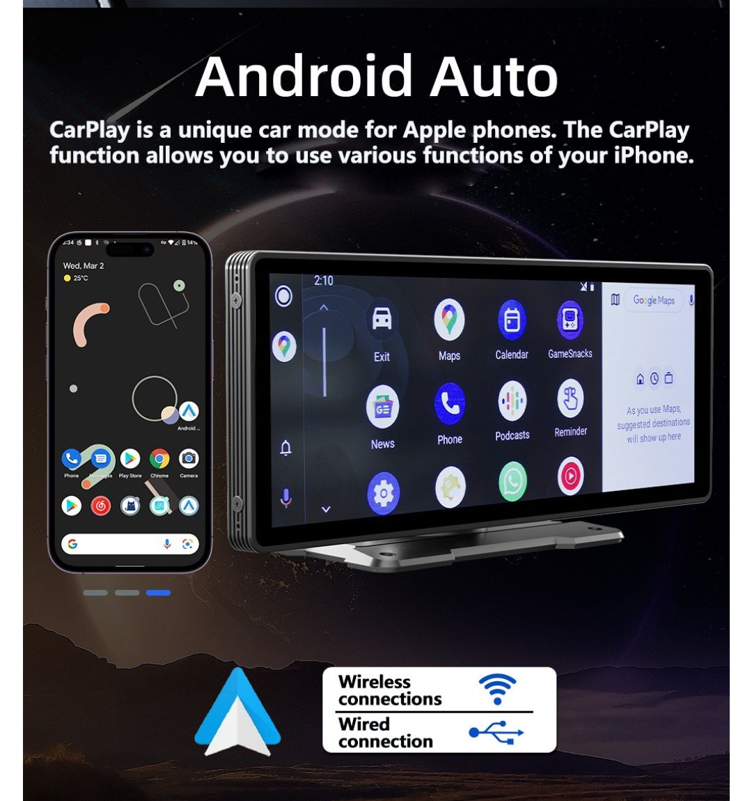 Rádio portátil 10,26 polegadas android auto e Carplay Bluetooth NOVO