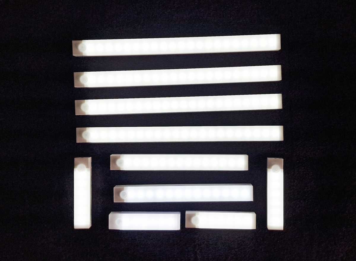 Zestaw 10 lampek / listew LED z czujnikiem ruchu - ładowane USB