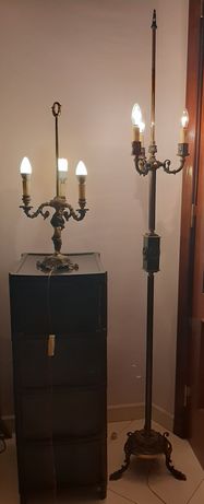 Candieiro pé alto latão bronze candelabro eléctrico