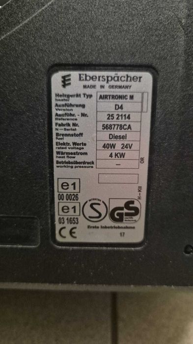 Ogrzewanie postojowe Eberspacher Airtronic D4 24V 4kw Zestaw Tir