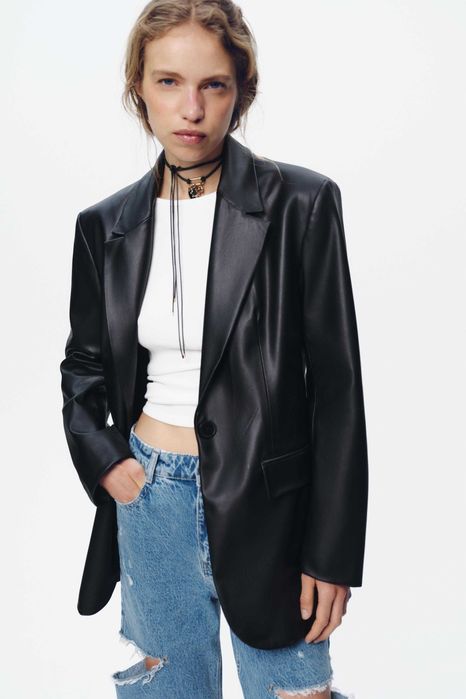 Блейзер прямого крою зі штучної шкіри zara
