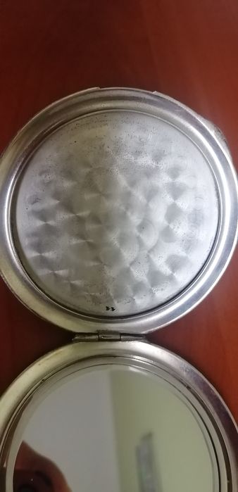 Stare piękne puzderko lusterko puderniczka  srebrne pr. 835 Unikat
