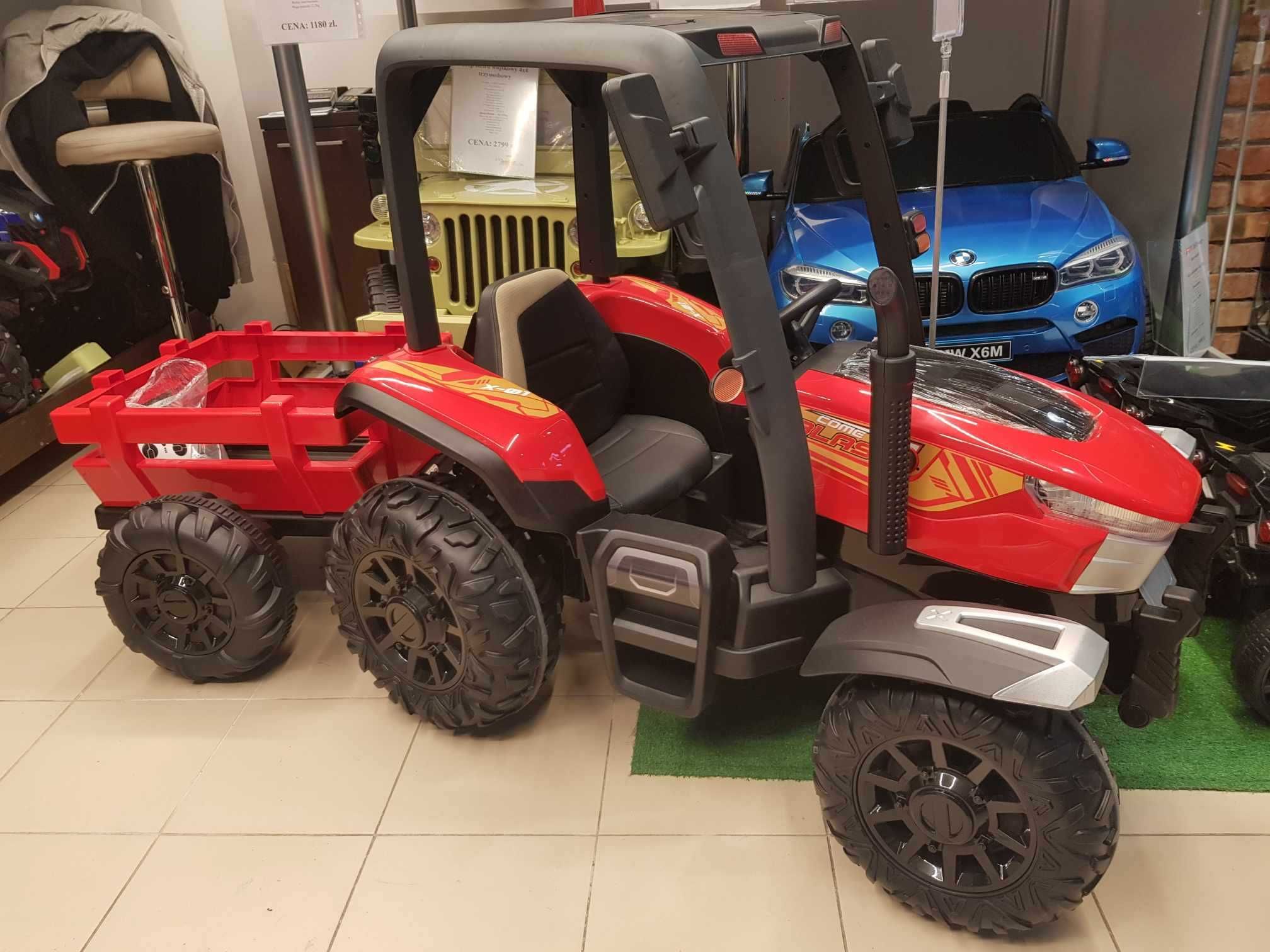 Duży traktor 4x45W z przyczepką auto autko pojazd samochód akumulator