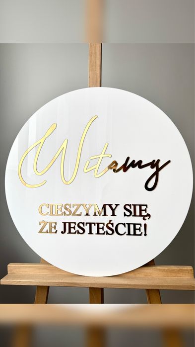 Koło pleksi tablica powitalna Witamy dekoracje sali wesele ślub