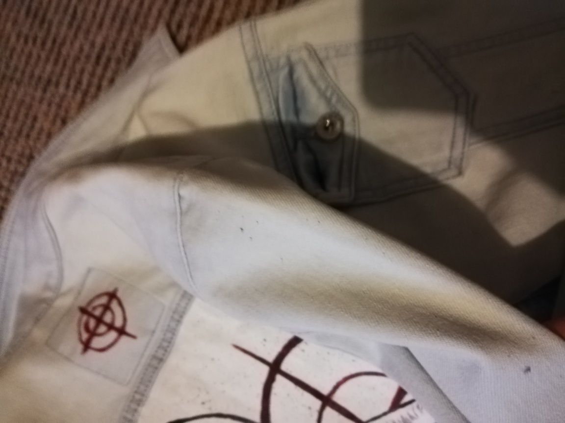 Kurtka jeansowa z białym zającem custom M