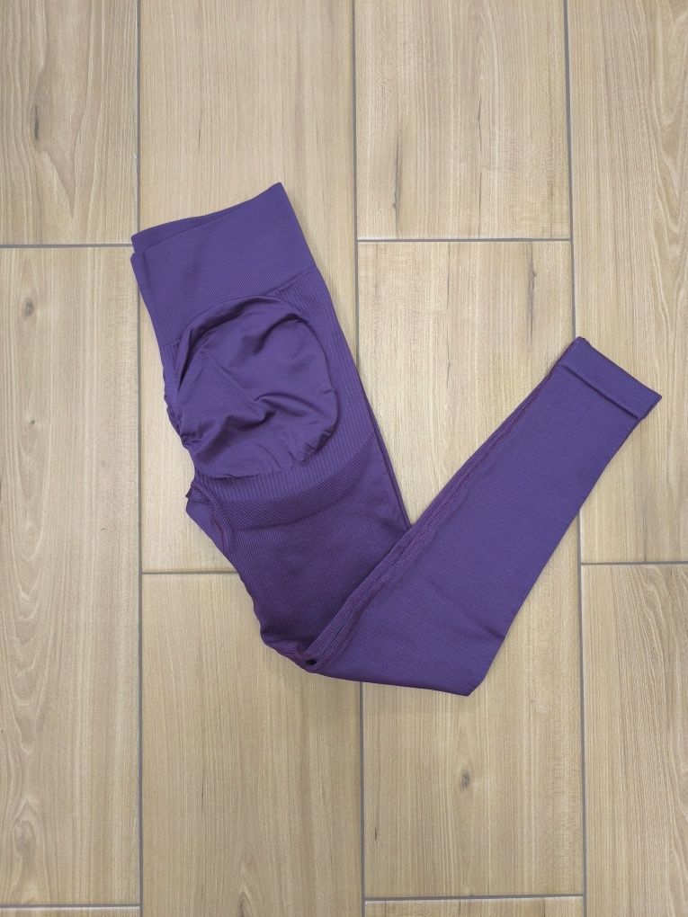 Legginsy prążkowane bezszwowe S/M nowe push up fiolet
