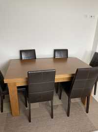 Mesa 1.60×1m em carvalho maciço + 6 cadeiras