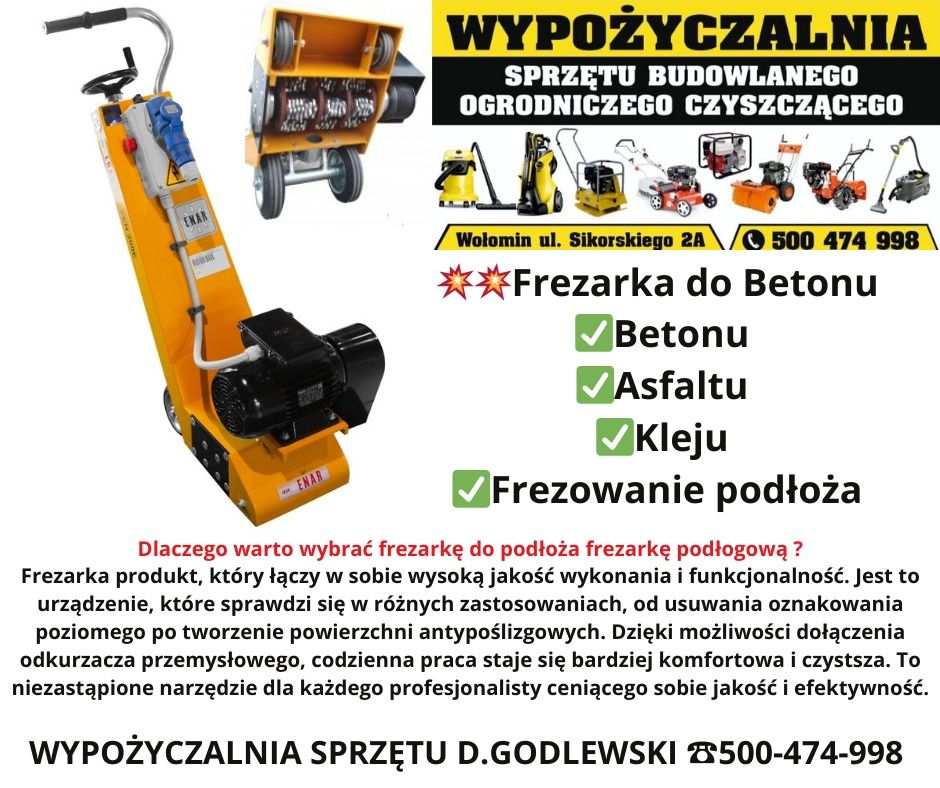 Wypożyczalnia! Szlifierka Frezarka do betonu Wynajem!
