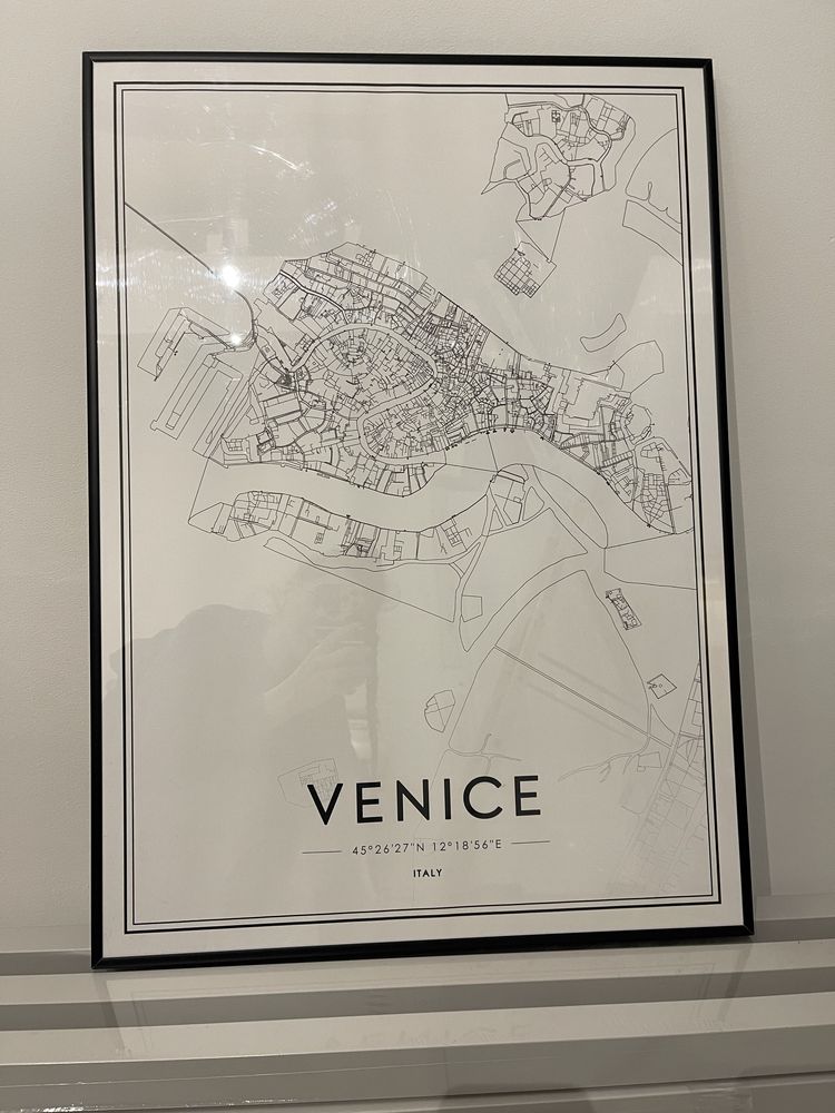Plakat 50x70 desenio mapa Venezia czarno biały