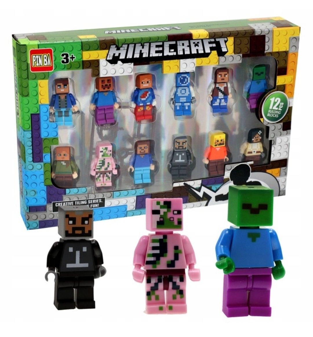 FIGURKI MINECRAFT My World Klocki 12 sztuk DUŻY Zestaw