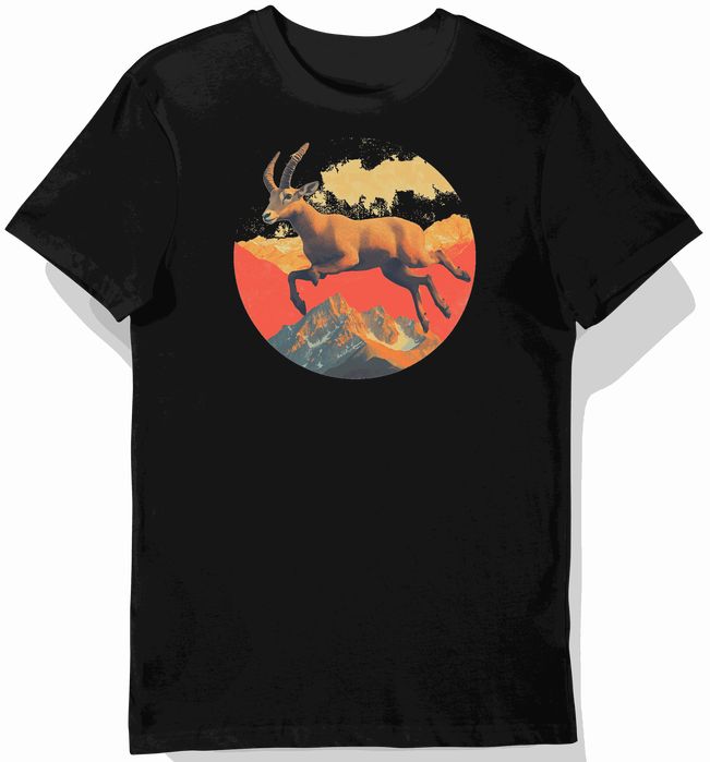 Koszulka męska czarna z nadrukiem kozicy w górskim słońcu XL