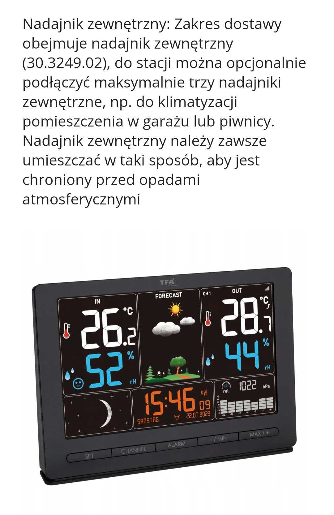 Stacja Pogody TFA z czujnikiem zewnętrznym