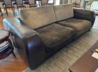 Ekskluzywny zestaw wypoczynkowy, sofa + 2 fotele - skóra i tkanina