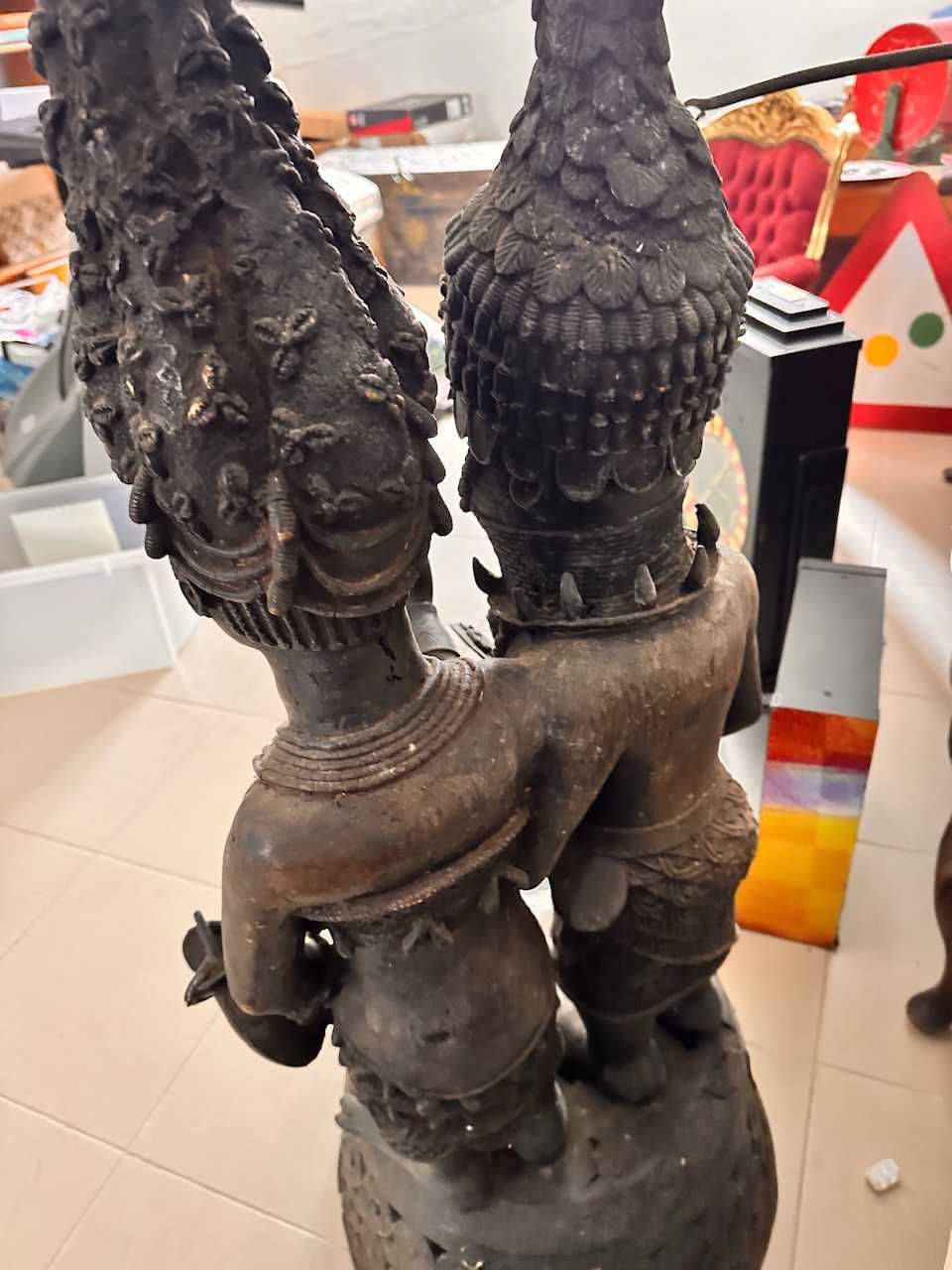 Casal real-Bini Edo-Nigéria-antigos africanos-116 cm-50KG Bronze Benim
