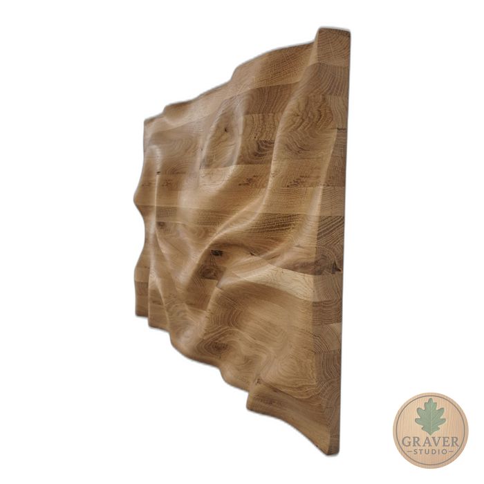 Płaskorzeźba dębowa  - fale, 3D, olejowana dekoracja ścienna