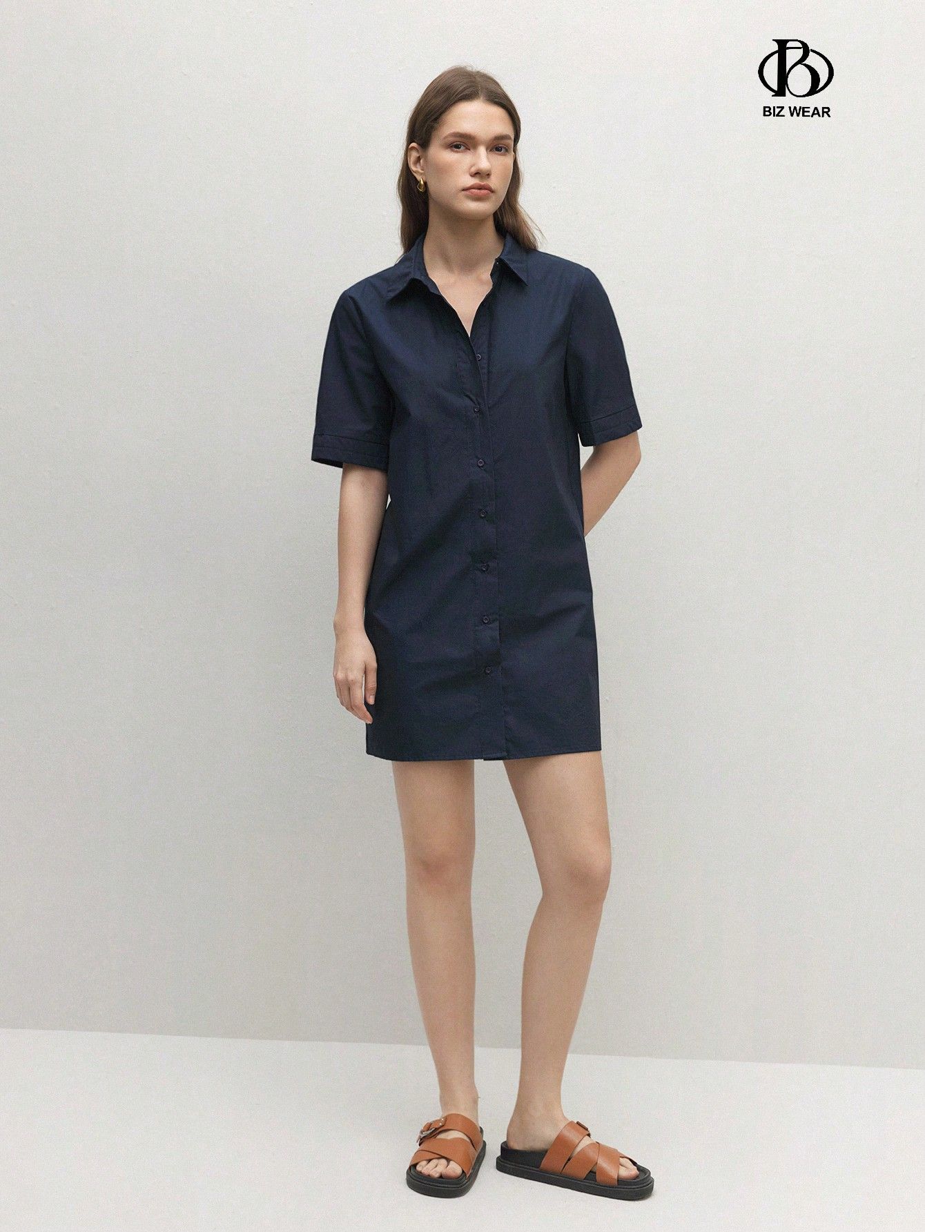 Sukienka Koszulowa Bawełniana Granatowa Mini Casual Shein M 38