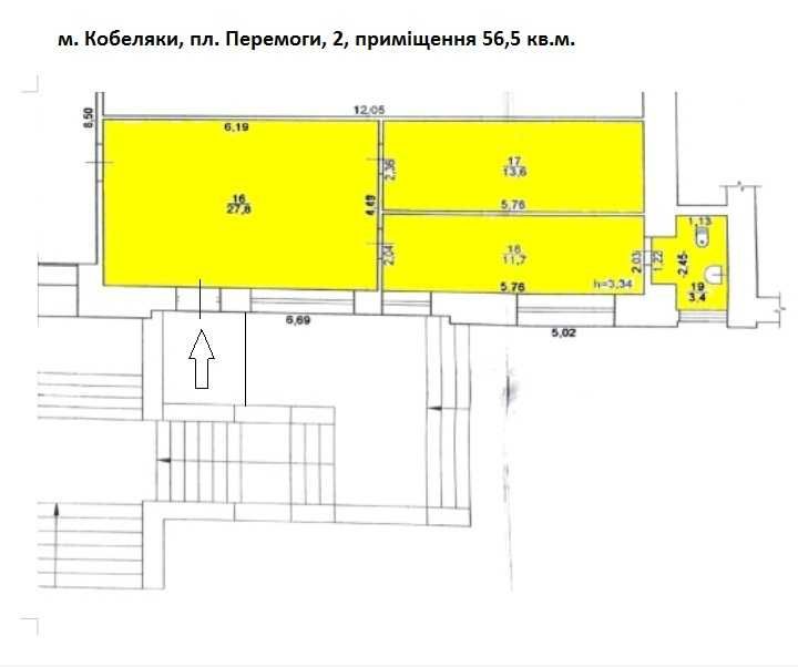 Приміщення в центрі м. Кобеляки 56,5 кв м