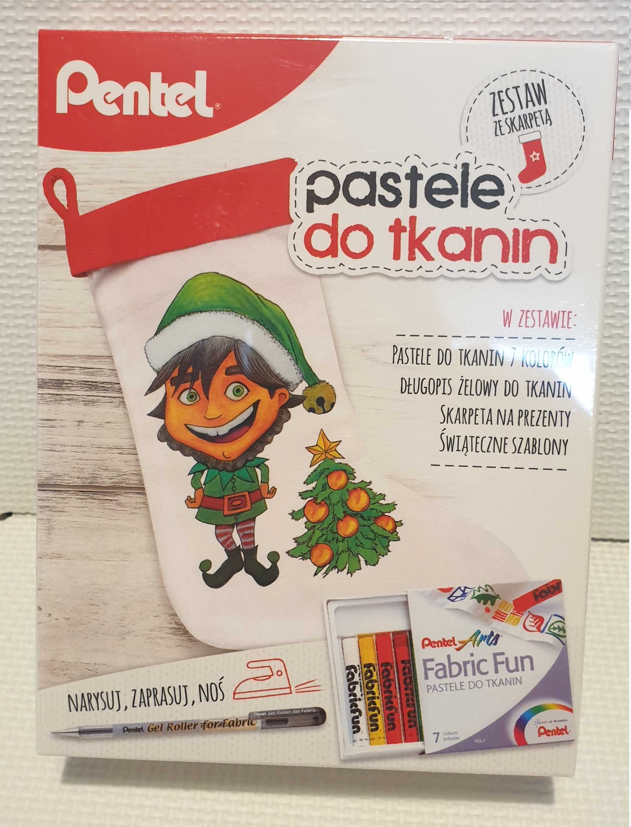 Pastele do tkanin, zestaw ze skarpetą, Pentel 7kol. NOWY