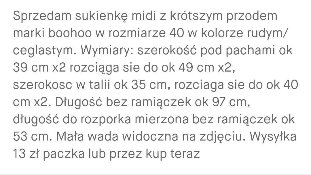 Nowa Miedziana ruda sukienka midi boohoo L 40 rozcięcie