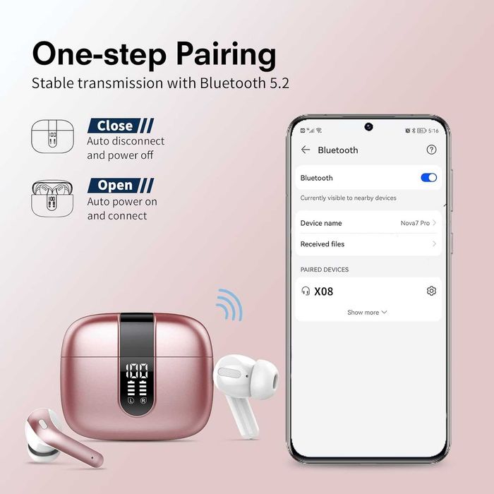 Słuchawki bezprzewodowe douszne, dokanałowe X08 Bluetooth 5.3 spp14
