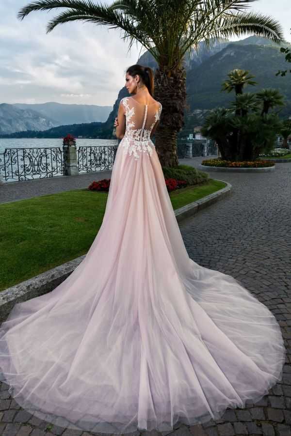Piękna suknia ślubna tiul koronka xs brudny róż + długi welon gratis