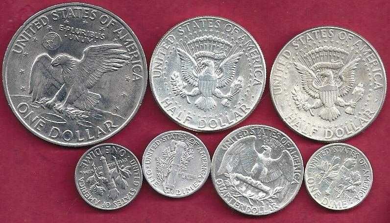 Lote de 7 Moedas EUAmerica de Prata e  Niquel