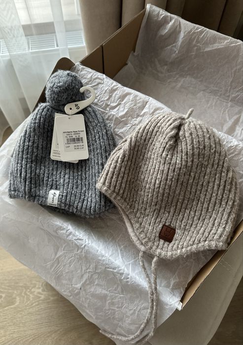 Нові дитячі теплі шапочки, рукавички 6-12м 46-49,50 см maximo, name it