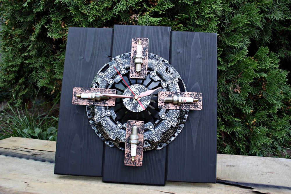 Zegar docisk sprzęgła świece Loft Patyna drewno