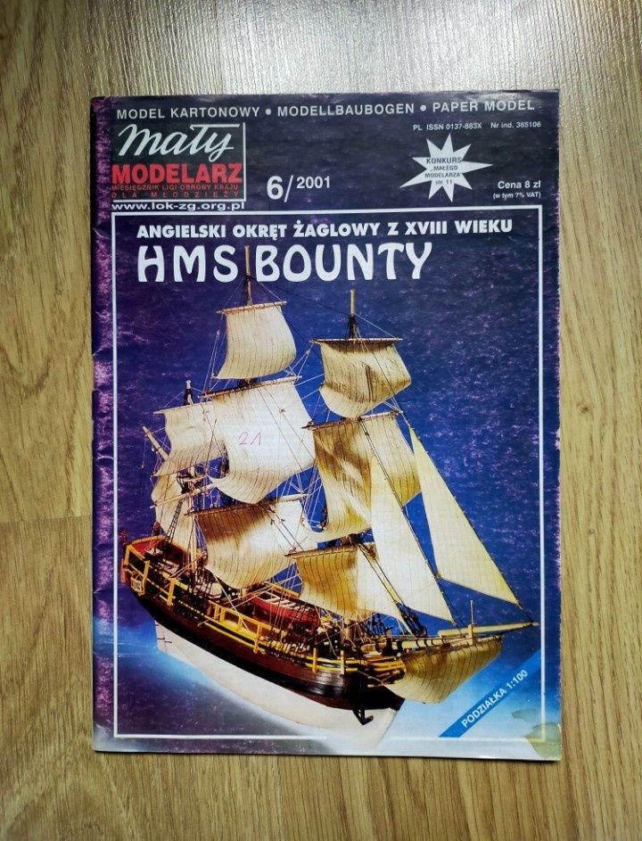Model kartonowy okręt HMS Bounty Mały Modelarz 1:100 6/2001