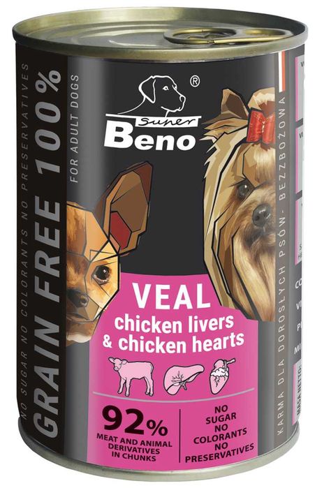 Super Beno  bezzboż kąski z cielęc, wątr drob i serc drobi w sos4x415g